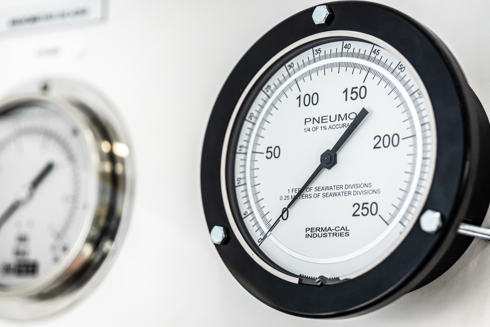 Pressure gauges on Renue's hyperbaric chamber control panel