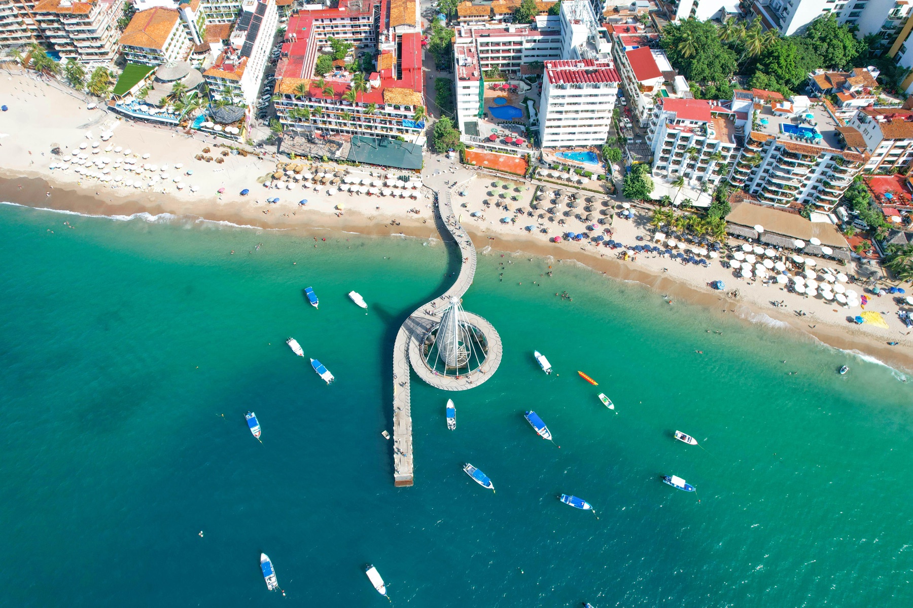 Aerial view of the Puerto Vallarta pier and beach